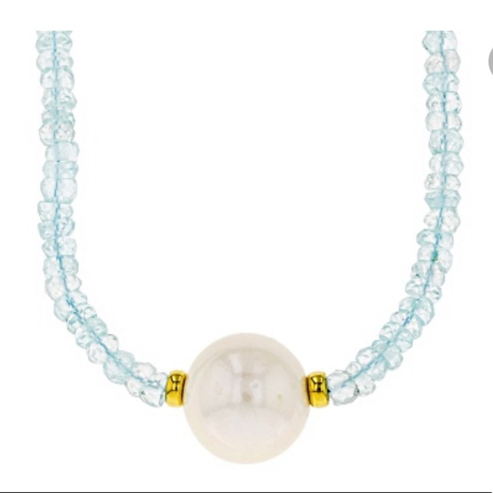 Genesis Cultured Freshwater Pearl With Aquamarine Necklace